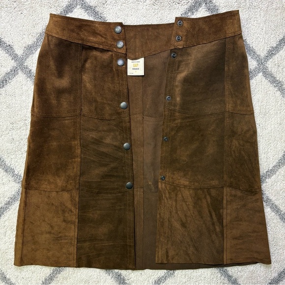 The Gap Women’s 1 Vintage Suede Leather Patchwork Snap Button Midi Skirt Brown - Picture 3 of 10